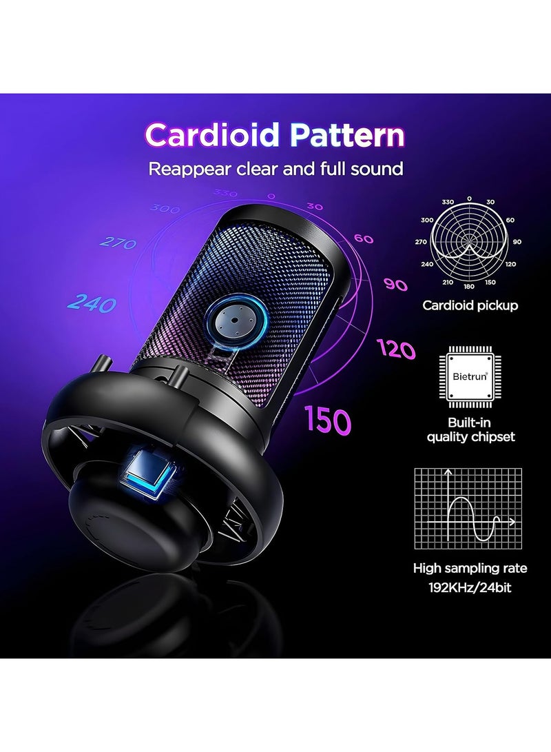 AROAQ RGB Gaming Microphone for PC/PS5 with Volume Controlling, Pop Filter, Gaming Mic with Quick Mute, Condenser Podcast Microphone for Streaming Twitch/Discord/YouTube - Image 4