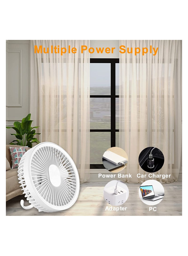 Loquat Outdoor tent Camping Fan with Led, Personal Usb Fan for Desk, Portable rechargeable Fan with Hooks, 360°Rotation,Quiet and Strong Wind, Portable Power Bank - Image 3