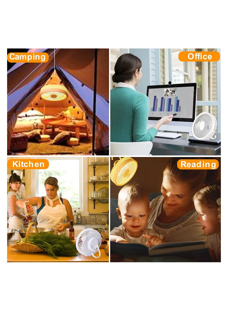 Loquat Outdoor tent Camping Fan with Led, Personal Usb Fan for Desk, Portable rechargeable Fan with Hooks, 360°Rotation,Quiet and Strong Wind, Portable Power Bank - Image 5