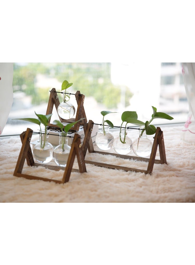 Plant Terrarium with Wooden Stand, Air Planter Bulb Glass Vase Metal Swivel Stand Vintage Desktop for Hydroponics Home Garden Office Decor - 3 Bulb Vase (Plant Not Included)  - Image 5