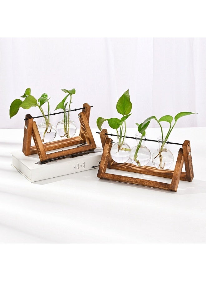 Plant Terrarium with Wooden Stand, Air Planter Bulb Glass Vase Metal Swivel Stand Vintage Desktop for Hydroponics Home Garden Office Decor - 3 Bulb Vase (Plant Not Included)  - Image 2