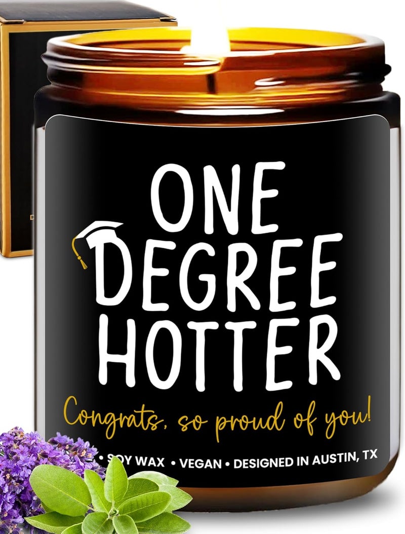 Rosa Vila Graduation Candle, Funny College & Masters Degree Gifts, One Degree Hotter, Lavender and Sage Scent - Image 1