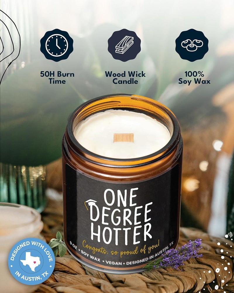 Rosa Vila Graduation Candle, Funny College & Masters Degree Gifts, One Degree Hotter, Lavender and Sage Scent - Image 2