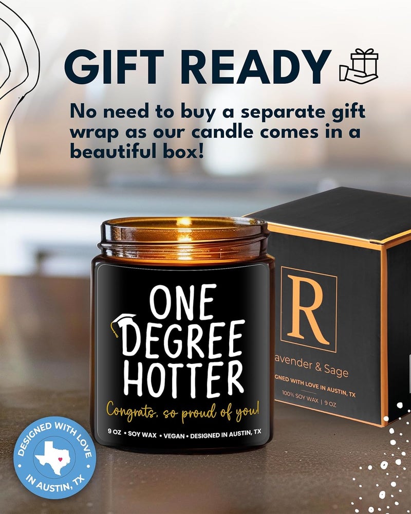 Rosa Vila Graduation Candle, Funny College & Masters Degree Gifts, One Degree Hotter, Lavender and Sage Scent - Image 4