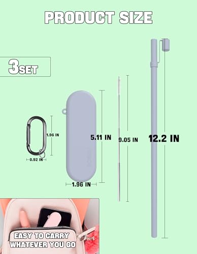 Doboli Reusable Straws with Case,12 inch Long Silicone Reusable Straws with Case, Portable Straw Foldable Drinking Travel Straw, Compatible with Stanley Owala 40 oz 30 oz Cup Tumbler 3 Set - Image 2