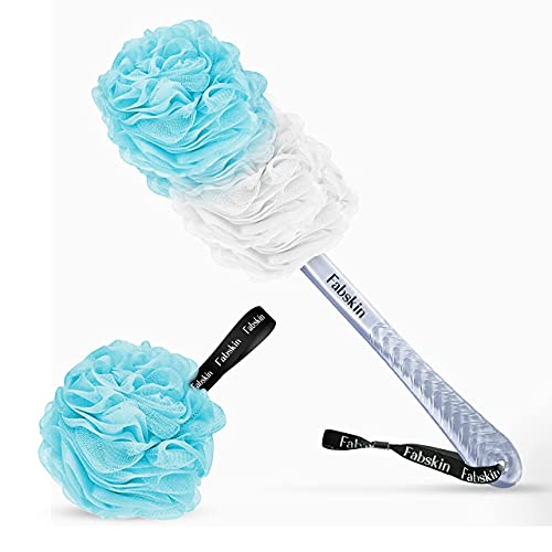 FABSKIN Luxury Bath Loofah Duo Pack - Loofah Sponge and Loofah Brush With Plastic Handle | Loofah for Bathing for Women & Men | Bath Brush Body Back Scrubber For Bathing (Blue and White) - Image 2