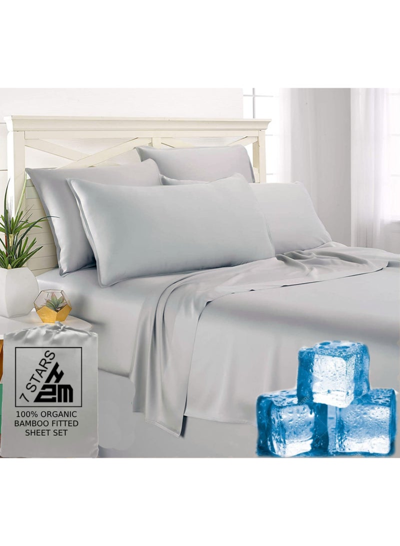 Bamboo Bed Fitted Sheet 400TC Cool, Anti-Allergic, Soft and Silky Includes 1 Fitted, 2 Pillowcase