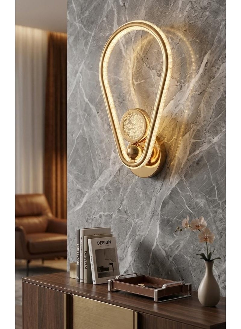 Modern LED Wall Sconce, Golden Ring Design with Crystal Balls, Decorative Wall Light - Image 1