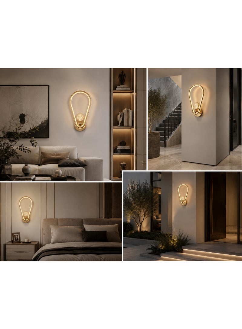 Modern LED Wall Sconce, Golden Ring Design with Crystal Balls, Decorative Wall Light - Image 2
