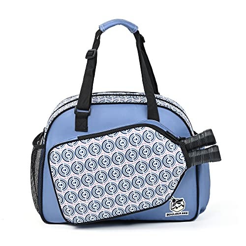 Boulder Bee Pickleball Bags, PickleBall Tote Bag for Women, Women’s Hand/Shoulder Gym Bag w Water Bottle Holder, With Pickleball Racquet/Paddle Holder (Blue Circle) - Image 1