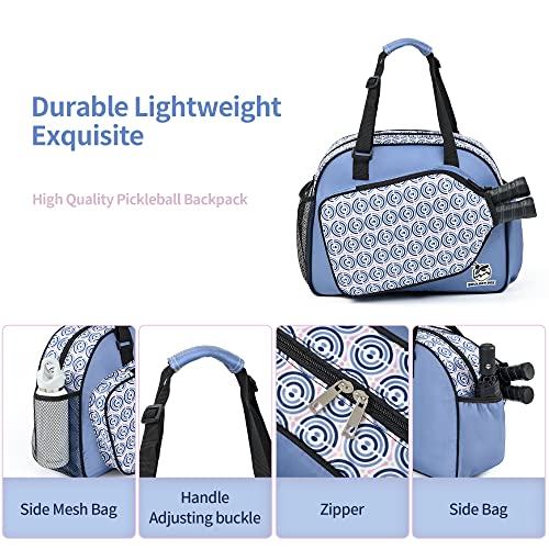 Boulder Bee Pickleball Bags, PickleBall Tote Bag for Women, Women’s Hand/Shoulder Gym Bag w Water Bottle Holder, With Pickleball Racquet/Paddle Holder (Blue Circle) - Image 4