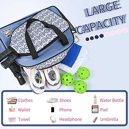Boulder Bee Pickleball Bags, PickleBall Tote Bag for Women, Women’s Hand/Shoulder Gym Bag w Water Bottle Holder, With Pickleball Racquet/Paddle Holder (Blue Circle) - Image 3