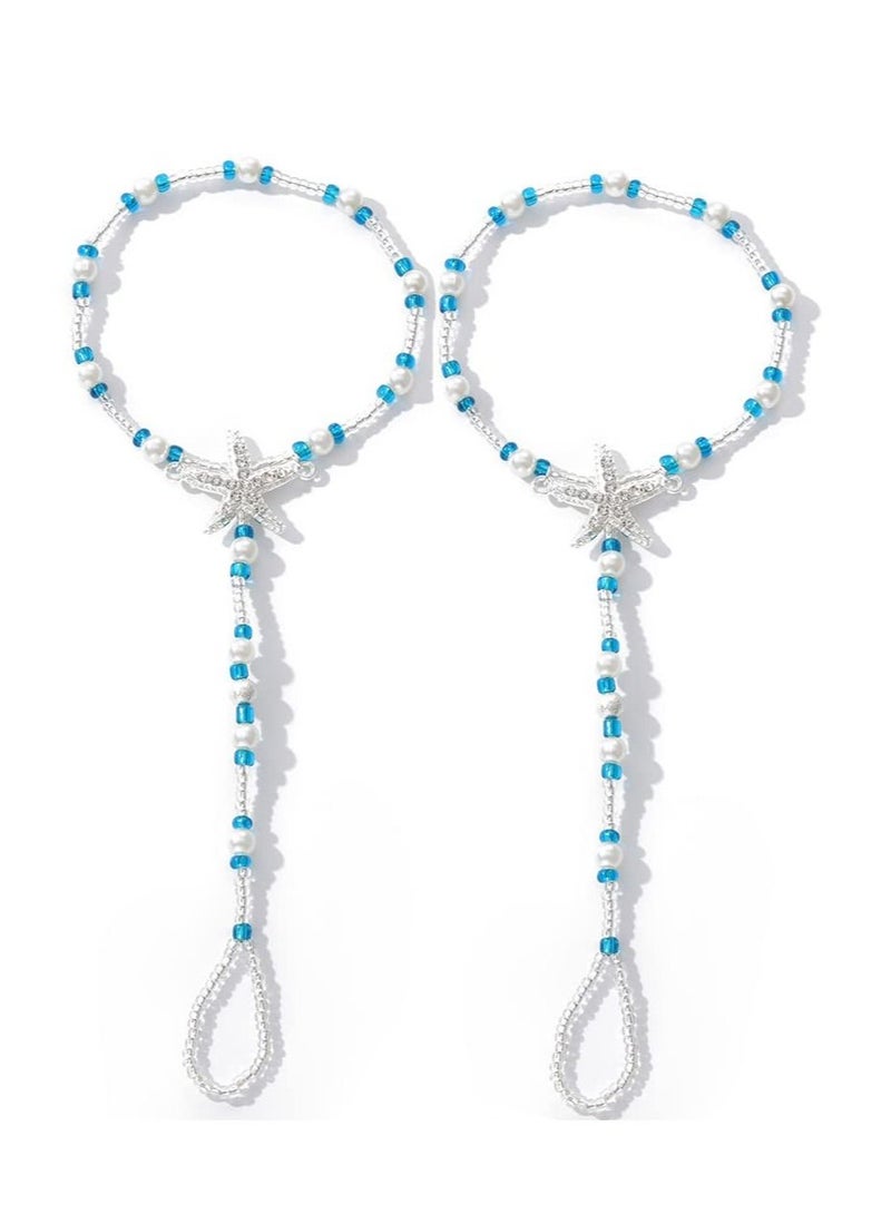 SYOSI Boho Anklet Turquoise Barefoot Sandals Beaded Ankle Bracelets Bead Ankle Toe Ring Foot Chain Beach Feet Jewelry for Women and Girls - Image 1