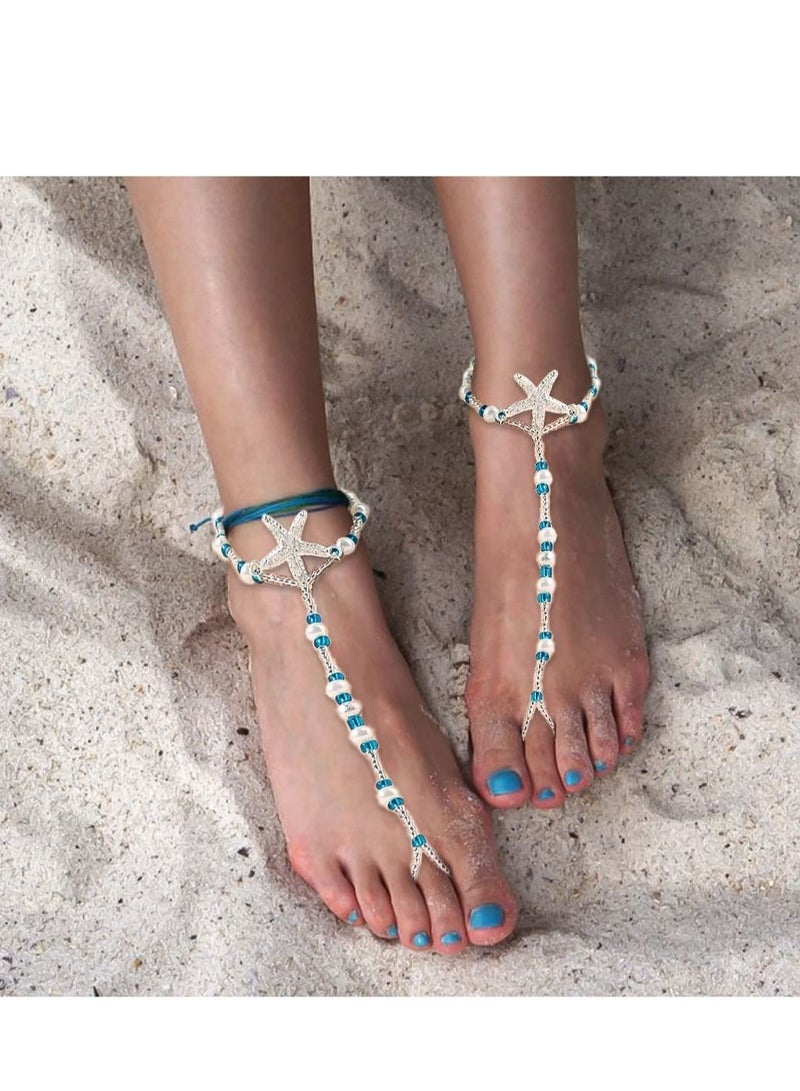 SYOSI Boho Anklet Turquoise Barefoot Sandals Beaded Ankle Bracelets Bead Ankle Toe Ring Foot Chain Beach Feet Jewelry for Women and Girls - Image 4