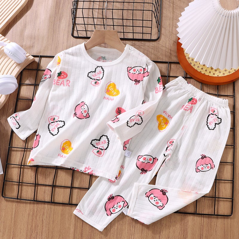 2024 New Childrens Cotton Pajama Set Pink maruko 