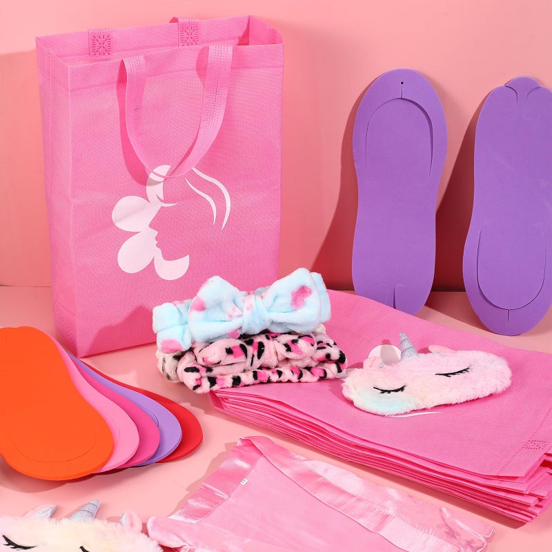 Bonuci 50 Pcs Spa Party Supplies for Girls, 10 Satin Robe 10 Kids Slippers Sleepover Birthday Spa Party Favors (Pink) - Image 5