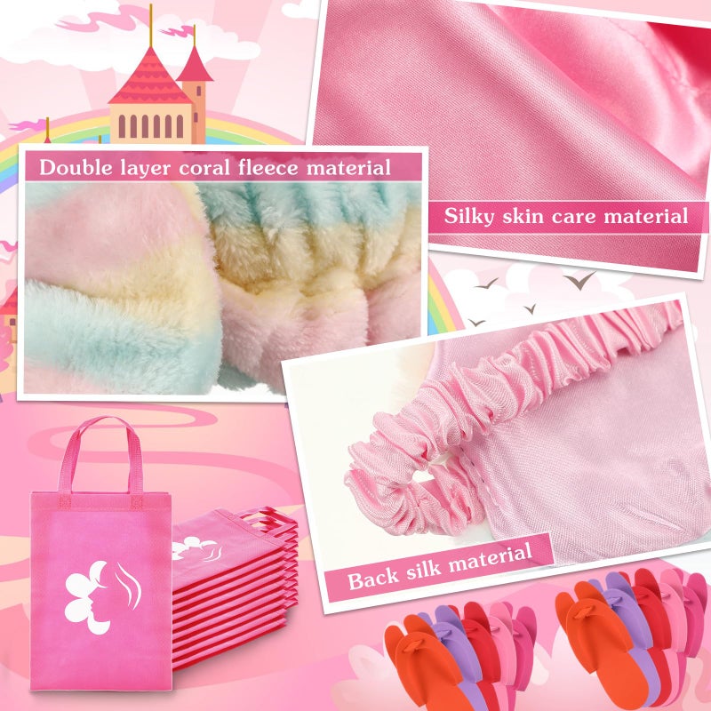 Bonuci 50 Pcs Spa Party Supplies for Girls, 10 Satin Robe 10 Kids Slippers Sleepover Birthday Spa Party Favors (Pink) - Image 4