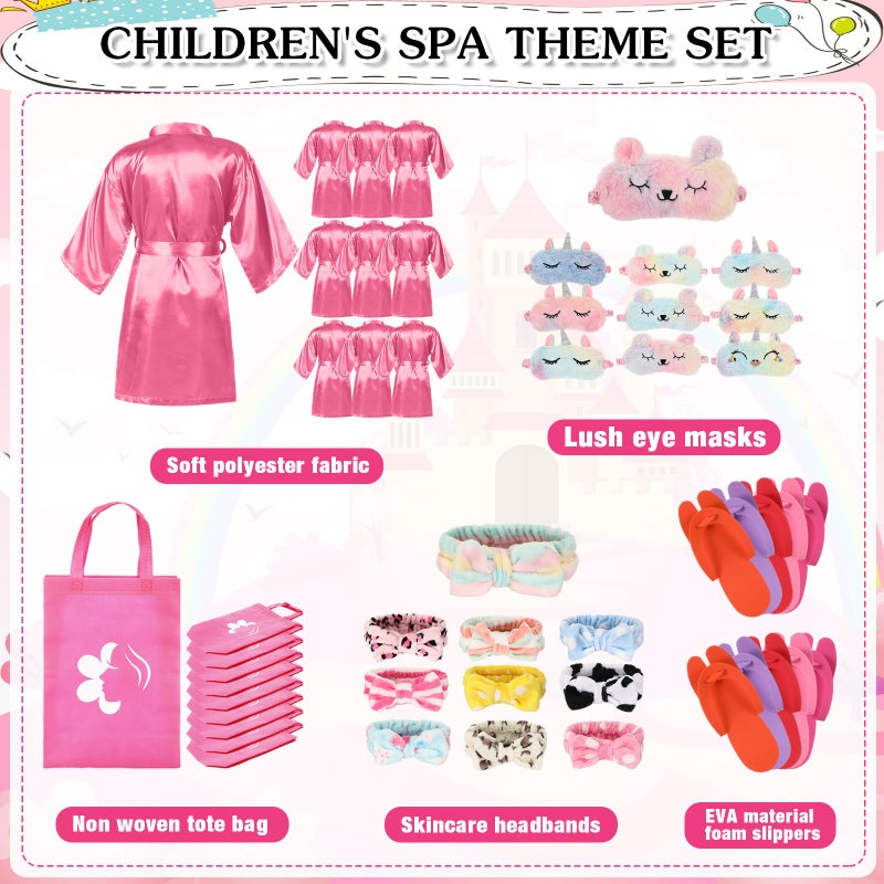 Bonuci 50 Pcs Spa Party Supplies for Girls, 10 Satin Robe 10 Kids Slippers Sleepover Birthday Spa Party Favors (Pink) - Image 3