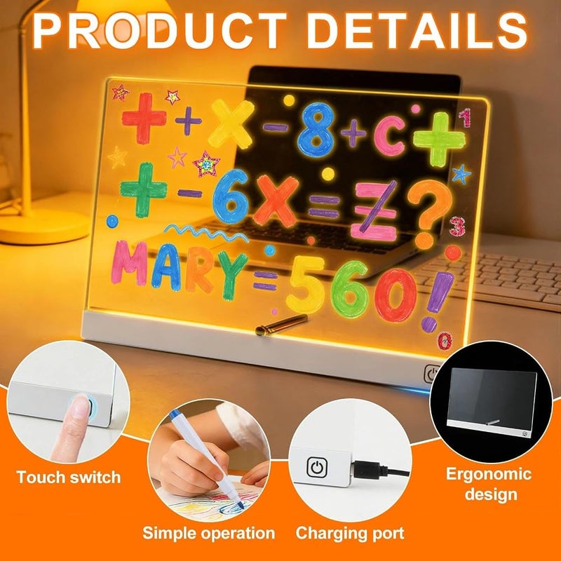 BlueXP Reusable Acrylic Children's White LED Chalkboard - Image 3