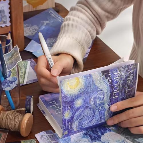 GDNK 346pcs Vintage Journal Scrapbook Pack Kit for Art Journaling Bullet, Planners DIY Paper Stickers, Craft Kits Notebook, Collage Album Aesthetic Sticker (Moonlight) (Purple Starry Night) - Image 2