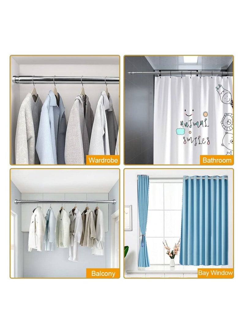 Extendable Wardrobe Rod, Stainless Steel Wardrobe Rail Tube Clothes Hanging Pole Heavy Duty Round Extensible Closet Bar with End Sockets for Wardrobe Cabinet Cupboard - Image 4