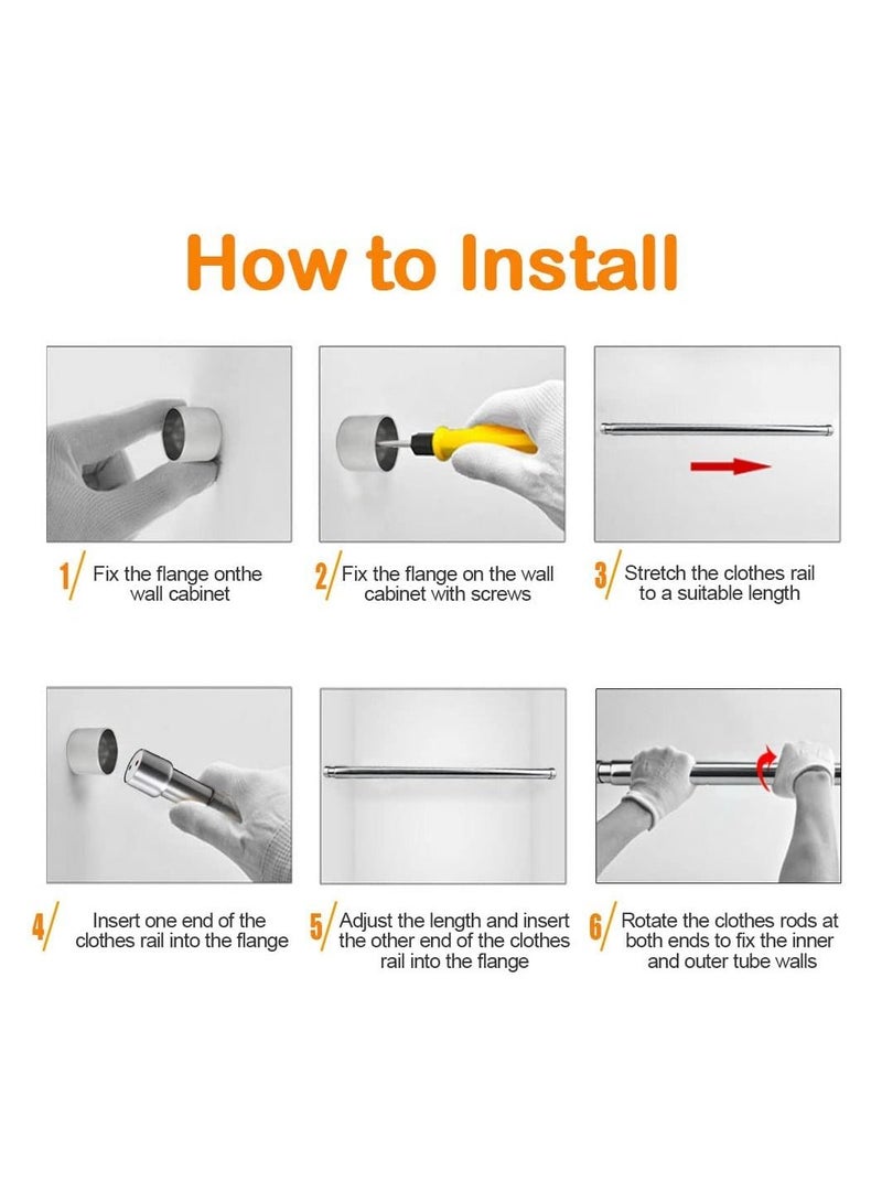 Extendable Wardrobe Rod, Stainless Steel Wardrobe Rail Tube Clothes Hanging Pole Heavy Duty Round Extensible Closet Bar with End Sockets for Wardrobe Cabinet Cupboard - Image 2