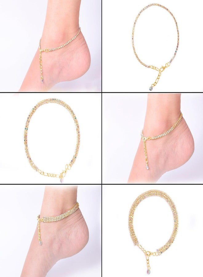 VAMA FASHIONS Elegant Golden Payal Anklet Set with Sparkling Crystal Rhinestones Pair Anklets Toes Foot Chain Ankle Leg Chain For Girls Women - Image 5