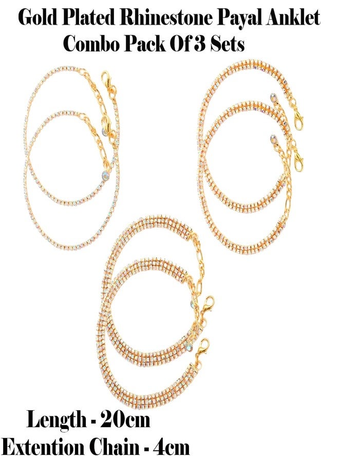 VAMA FASHIONS Elegant Golden Payal Anklet Set with Sparkling Crystal Rhinestones Pair Anklets Toes Foot Chain Ankle Leg Chain For Girls Women - Image 3
