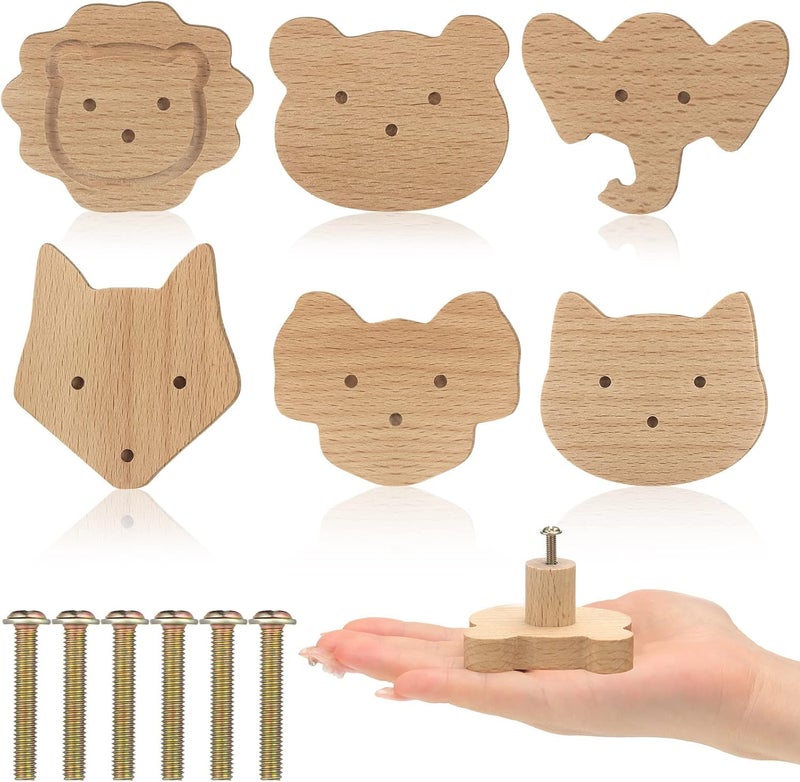 Qunclay Wooden Animal Cabinet Knobs Decorative Wood Dresser Knobs with Screws Dresser Pulls Wood Marine Woodland Animals Knobs Furniture Knobs Nursery Drawer Handles for Decor (Cute, 6 Set) - Image 1