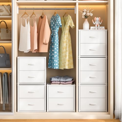 DAOUTIME 3-Pack Stackable Storage Drawers (6 Drawers Total), White Closet Organizer for Clothes, Stackable Drawer Dresser for Closet, Stackable Drawers for Bedroom, Living Room, Pantry, Under Bed - Image 2