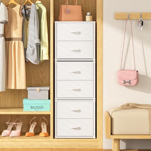 DAOUTIME 3-Pack Stackable Storage Drawers (6 Drawers Total), White Closet Organizer for Clothes, Stackable Drawer Dresser for Closet, Stackable Drawers for Bedroom, Living Room, Pantry, Under Bed - Image 1