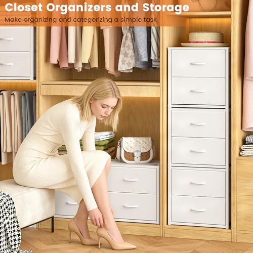 DAOUTIME 3-Pack Stackable Storage Drawers (6 Drawers Total), White Closet Organizer for Clothes, Stackable Drawer Dresser for Closet, Stackable Drawers for Bedroom, Living Room, Pantry, Under Bed - Image 3