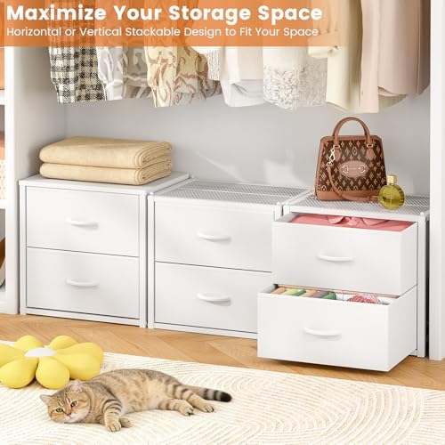 DAOUTIME 3-Pack Stackable Storage Drawers (6 Drawers Total), White Closet Organizer for Clothes, Stackable Drawer Dresser for Closet, Stackable Drawers for Bedroom, Living Room, Pantry, Under Bed - Image 4