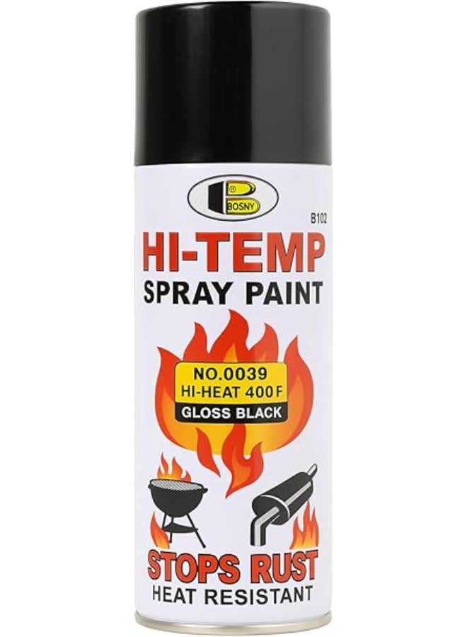 Bosny Hi-Temp Spray Paint 400°F Heat Resistant, 400ml Aerosol – Gloss Black
