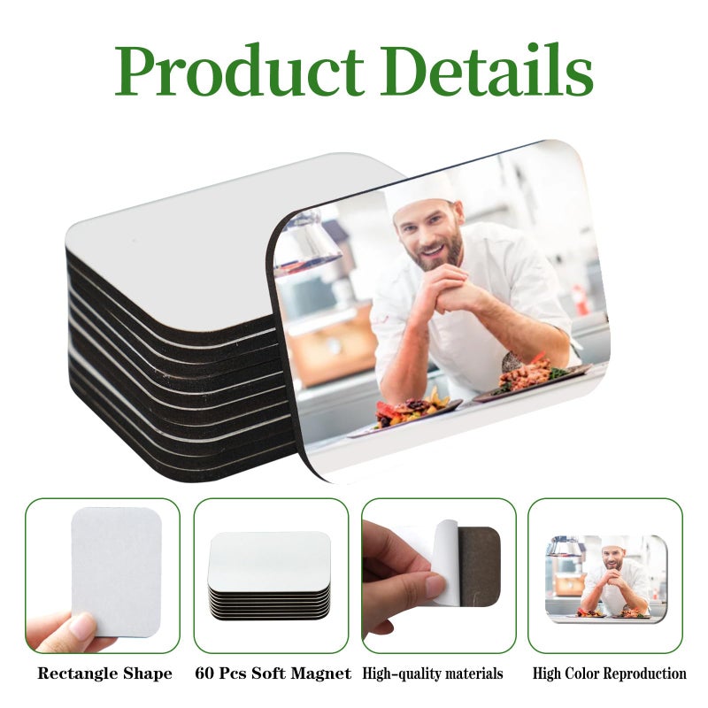 SENONAPO 120 Pcs 2.8 x 2 Inch Thick Sublimation Blank Refrigerator Magnets Blanks Sublimation Magnet with 60 Pcs Fridge Magnets,60 Pcs Larger Square Blanks for Kitchen Microwave Oven Office - Image 4