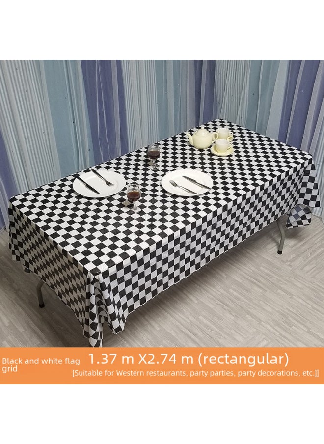 Generic - F1 Grid Colorful Racing Flags Black White Checkered Disposable Thickened Plastic Red Checkered Tablecloth Polka Dot Tablecloth-Color:Black And White Flag Grid 137*274cm - Image 1