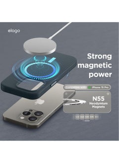 Elago Magnetic Leather for iPhone 15 Pro Case Cover Compatible with MagSafe, Vegan Leather, Shockproof, Water-Resistant - Jean Indigo  - Image 3