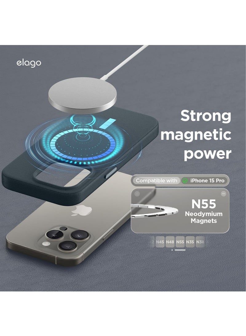 Elago Magnetic Leather for iPhone 15 Pro Case Cover Compatible with MagSafe, Vegan Leather, Shockproof, Water-Resistant - Jean Indigo - Image 3