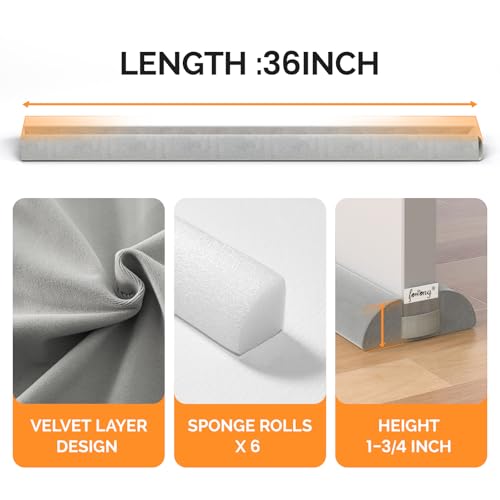 fowong Door Draft Stopper 36" Adjustable Under Door Draft Stopper Soundproofing 30 Inch to 36 Inch Triangle Noise Blocker Seal Large Gap up to 1.7", Easy to Install Grey - Image 3