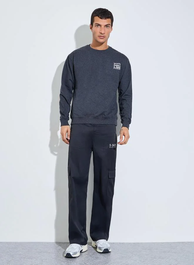 Styli Charcoal Minimal Print Relaxed Fit Sweatshirt