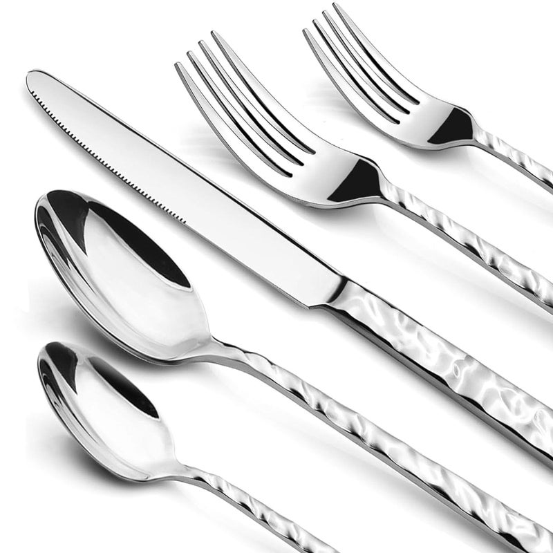 NICE KITCHEN Silverware Set, 40 Piece Premium Stainless Steel Flatware Set for 8, Heavy Duty Silverware Cutlery Sets with Wavy Patterns, Spoons and Forks Set, Mirror Polished, Dishwasher Safe - Image 1