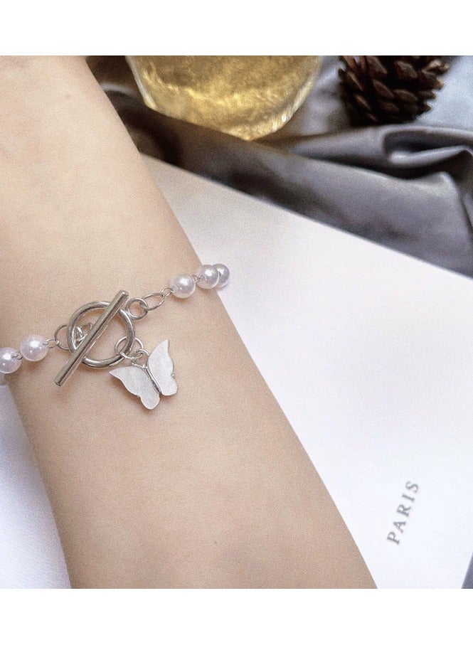 Goolsky سوار لؤلؤ مع قلادة فراشة أنيقة - مجوهرات عتيقة مستوحاة بأسلوب بسيط للفتيات والأصدقاء - Image 2