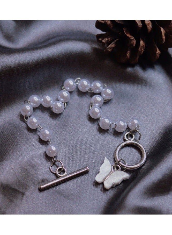 Goolsky سوار لؤلؤ مع قلادة فراشة أنيقة - مجوهرات عتيقة مستوحاة بأسلوب بسيط للفتيات والأصدقاء - Image 4