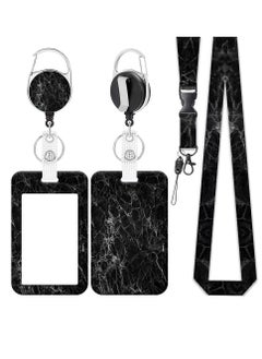 OUYoo OUYoo ID Badge Holder with Lanyard and Retractable Badge Reel Belt Clip,Grey Black Keychain Lanyards Clip on Badge Extender Vertical ID Sleeve.  - Image 1