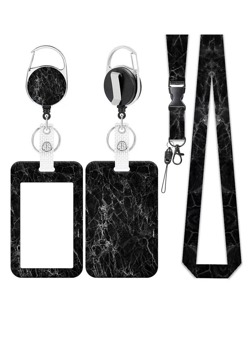 OUYoo - OUYoo ID Badge Holder with Lanyard and Retractable Badge Reel Belt Clip,Grey Black Keychain Lanyards Clip on Badge Extender Vertical ID Sleeve. - Image 1