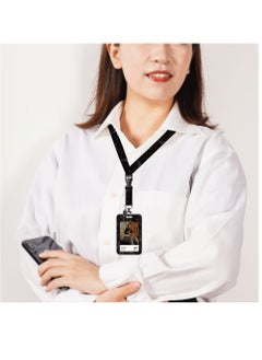 OUYoo OUYoo ID Badge Holder with Lanyard and Retractable Badge Reel Belt Clip,Grey Black Keychain Lanyards Clip on Badge Extender Vertical ID Sleeve.  - Image 2