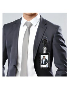 OUYoo OUYoo ID Badge Holder with Lanyard and Retractable Badge Reel Belt Clip,Grey Black Keychain Lanyards Clip on Badge Extender Vertical ID Sleeve.  - Image 4