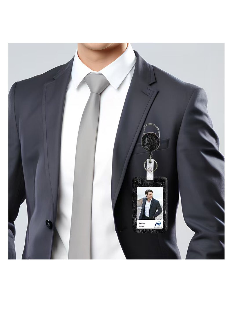 OUYoo - OUYoo ID Badge Holder with Lanyard and Retractable Badge Reel Belt Clip,Grey Black Keychain Lanyards Clip on Badge Extender Vertical ID Sleeve. - Image 1