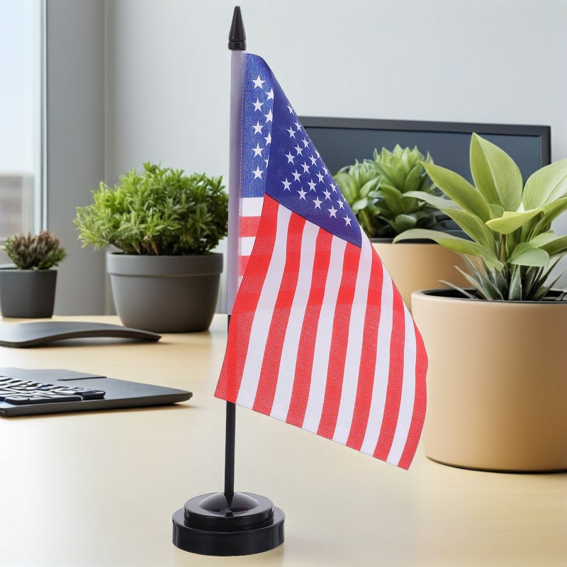 10 Sets American Desk Flag: Mini Table Flags with Base Small Desktop Flagpole Holder for Home Decoration Business Display and Festival Decor - Image 4