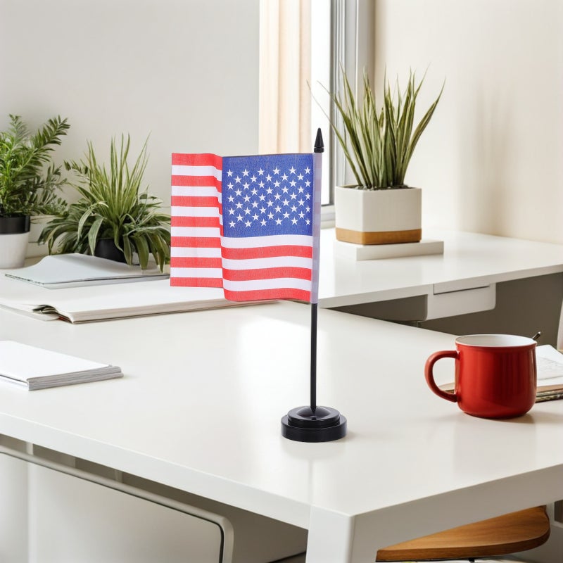 10 Sets American Desk Flag: Mini Table Flags with Base Small Desktop Flagpole Holder for Home Decoration Business Display and Festival Decor - Image 2
